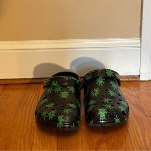 CROCS Black and Green Pot Leafs